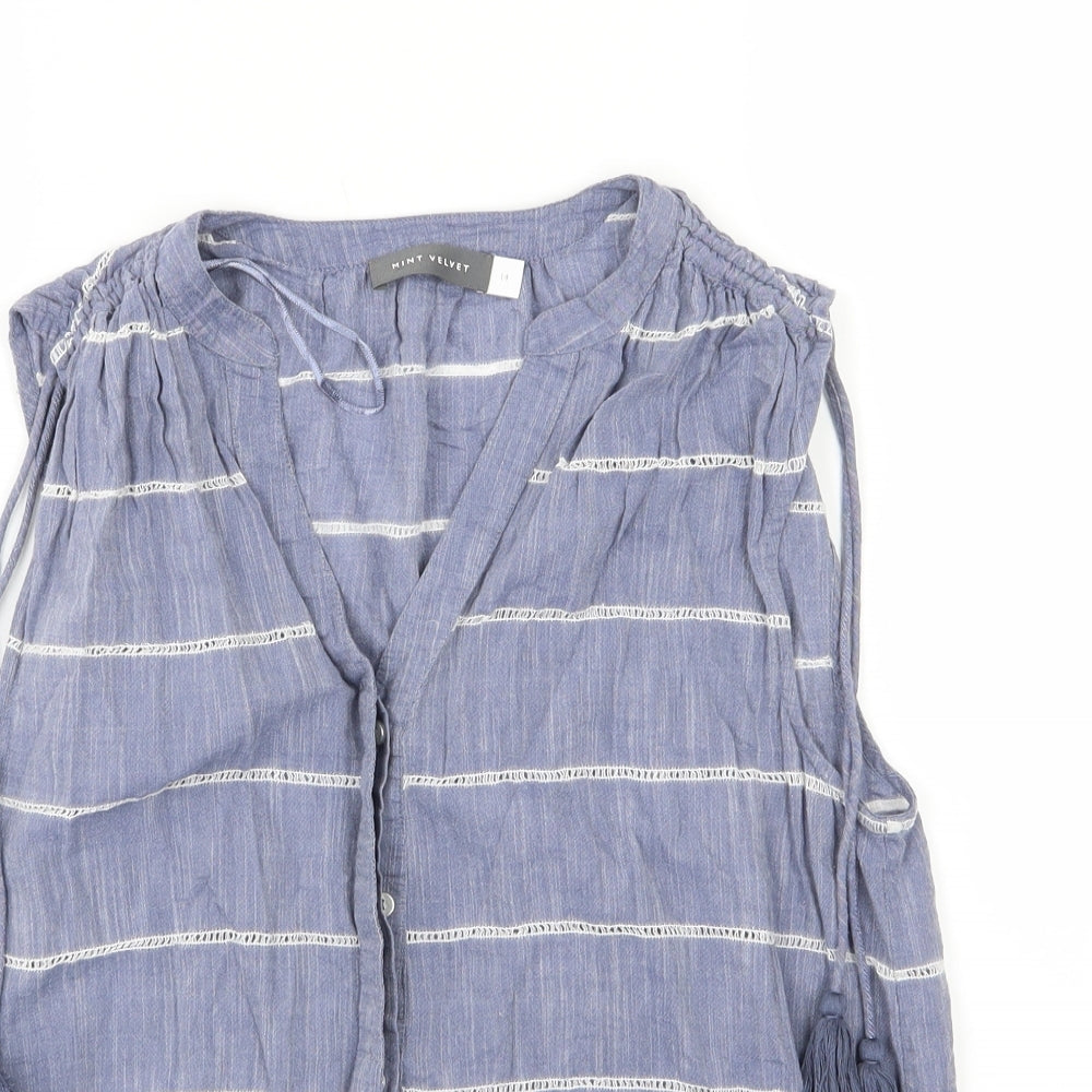 Mint Velvet Womens Blue Striped  Basic Button-Up Size 14