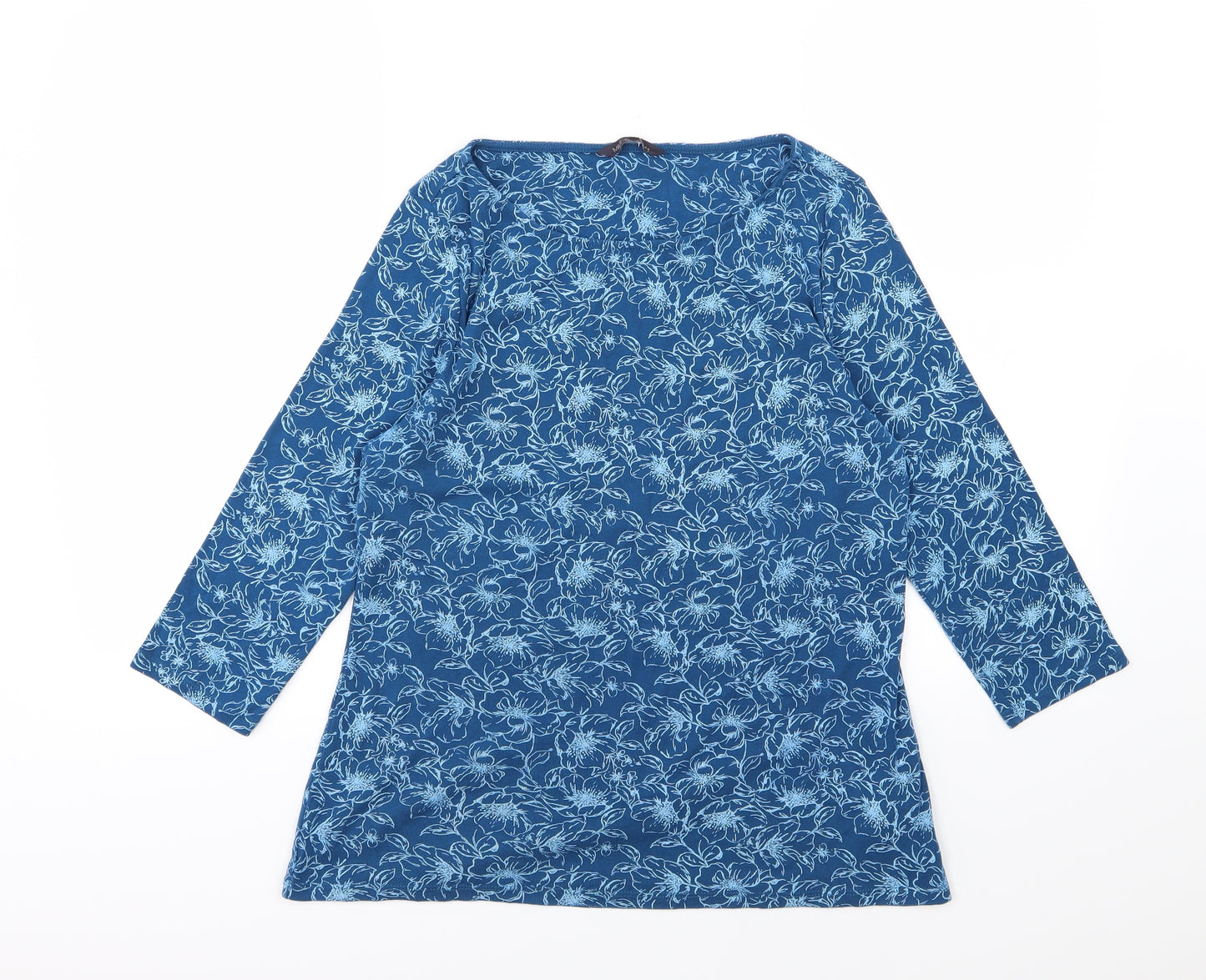 Marks and Spencer Womens Blue Floral Jersey Basic T-Shirt Size 16