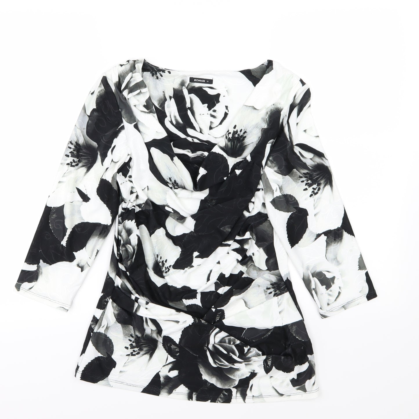 Roman Womens Grey Floral  Basic T-Shirt Size 12