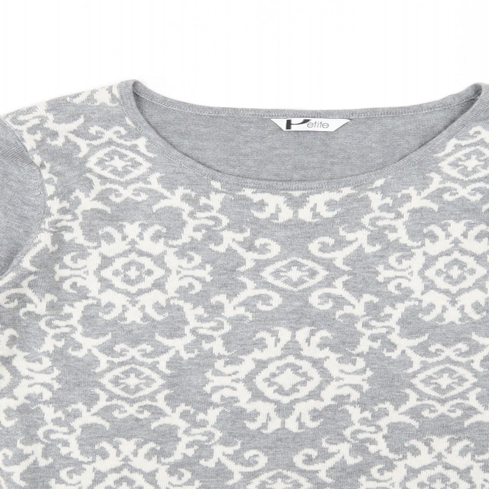 BHS Womens Grey Floral Knit Pullover Jumper Size 16