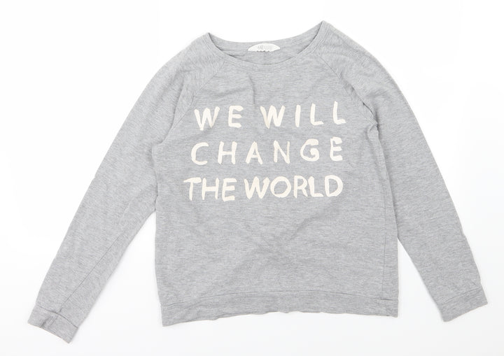 H&M Girls Grey Jersey Pullover Sweatshirt Size 12-13 Years - Slogan