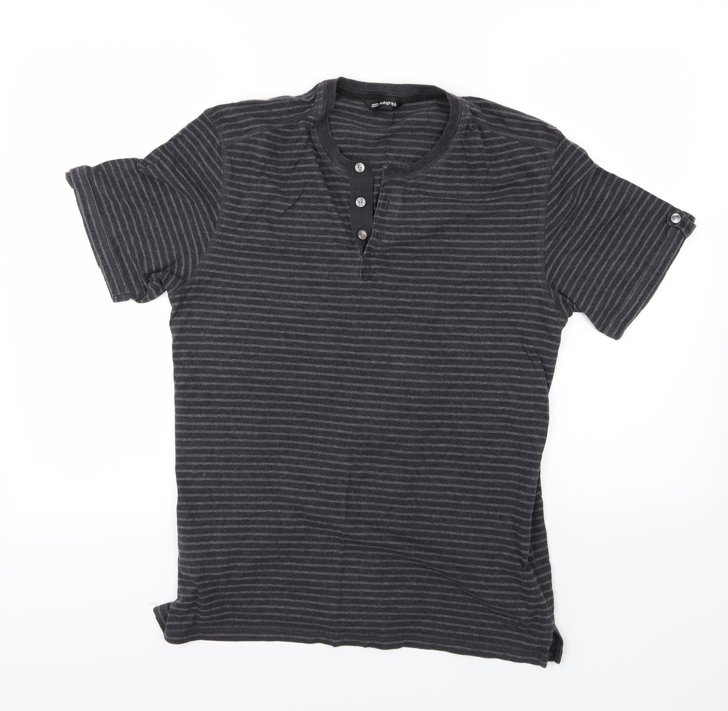 Marks and Spencer Mens Grey Striped Jersey  T-Shirt Size M