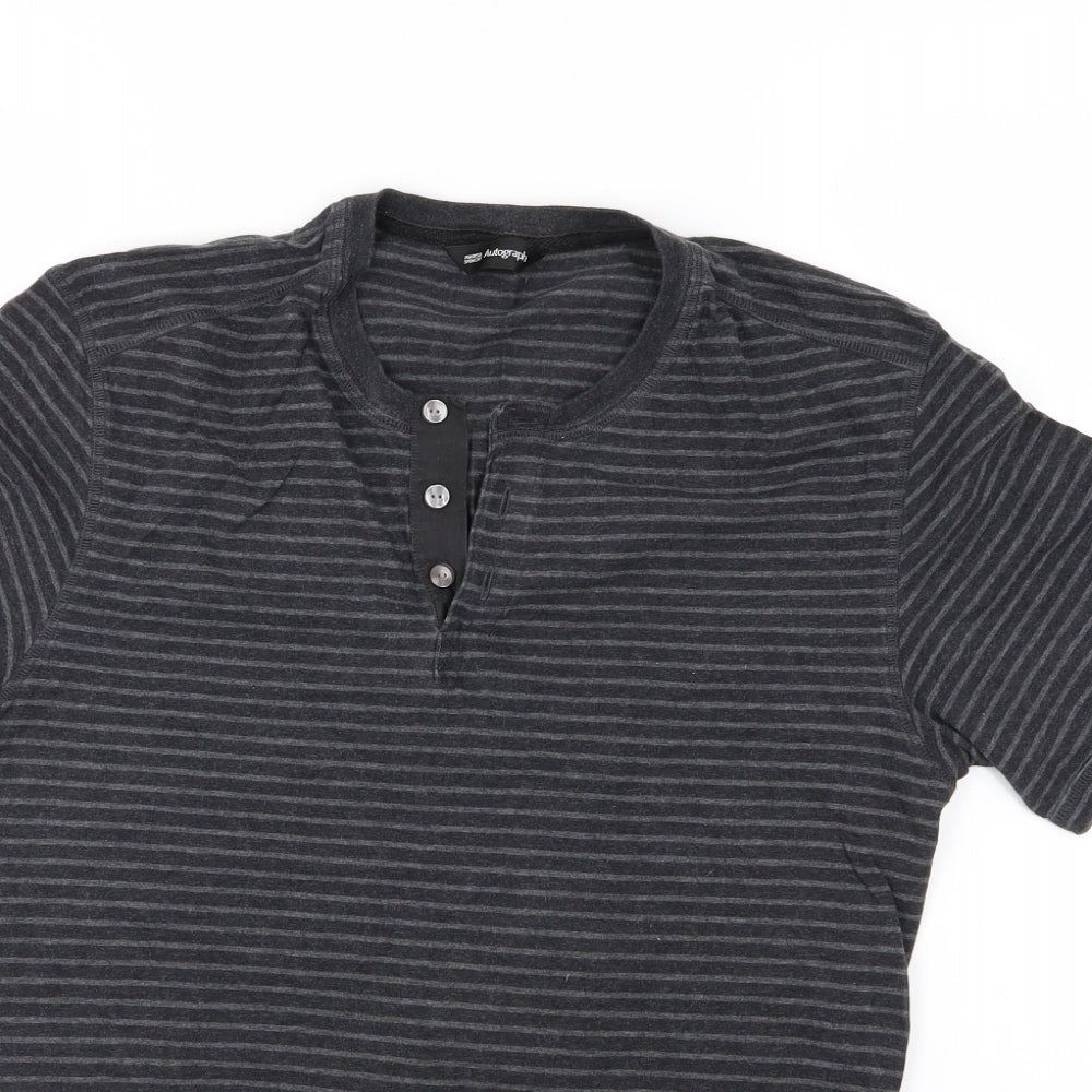 Marks and Spencer Mens Grey Striped Jersey  T-Shirt Size M
