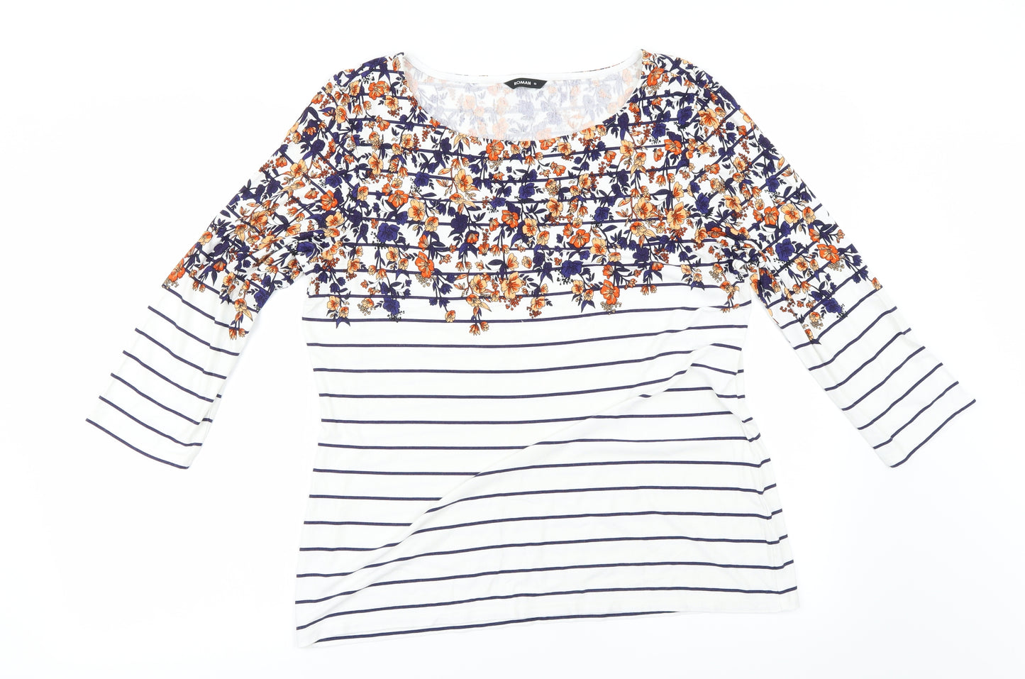 roman  Womens White Striped  Basic T-Shirt Size 18