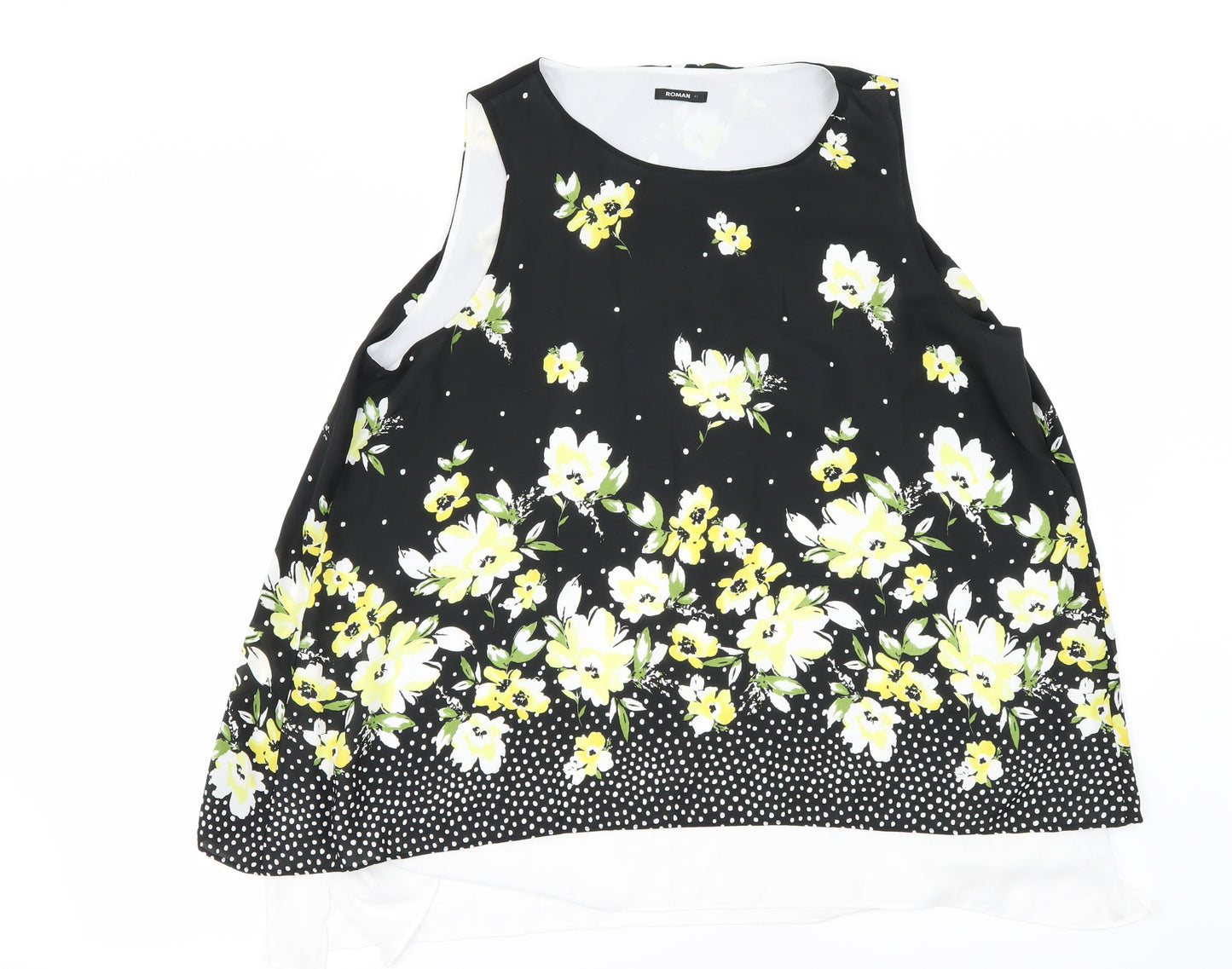 Roman Womens Black Floral  Basic Blouse Size 18