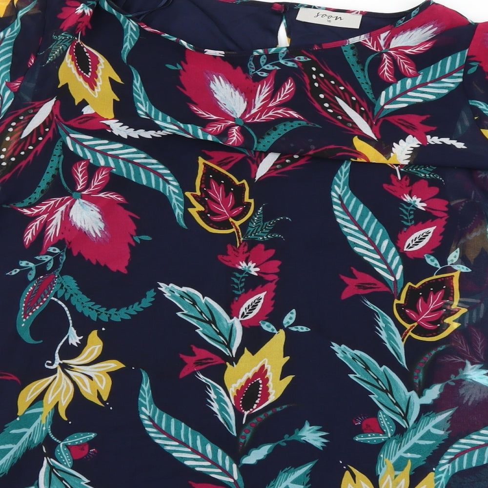 Soon Womens Blue Floral   Blouse Size 16
