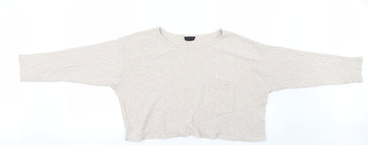 Front view of Topshop women’s beige basic t-shirt, size UK 12