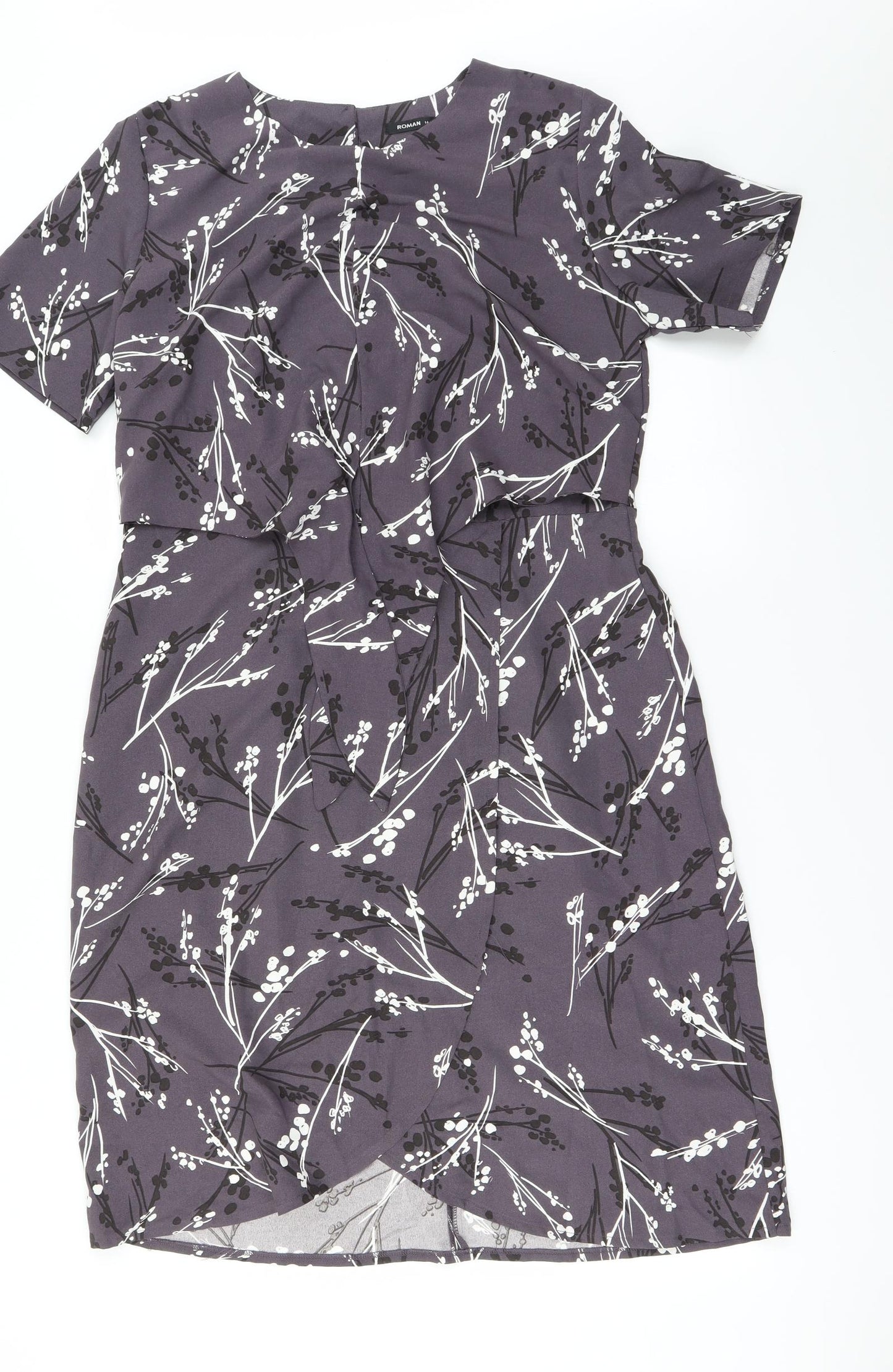 Roman Womens Grey Floral  A-Line  Size 14