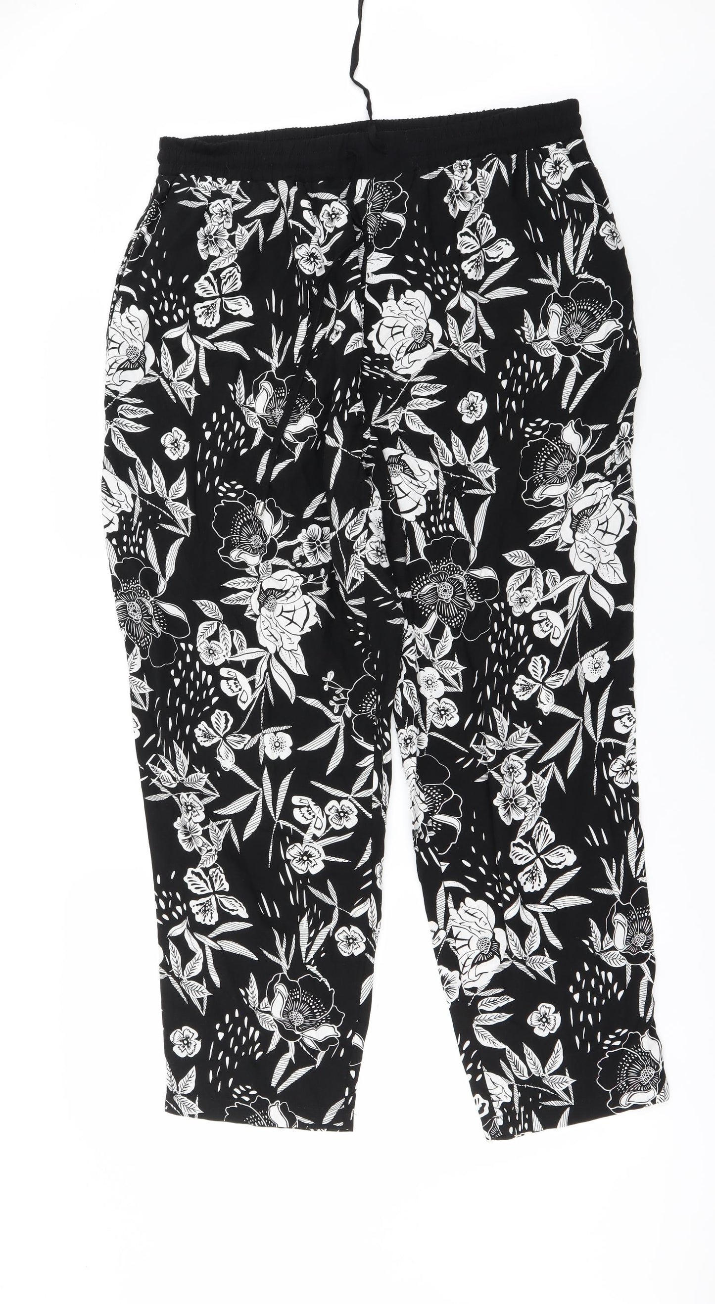 New Look Womens Black Floral  Trousers  Size 18 L27 in