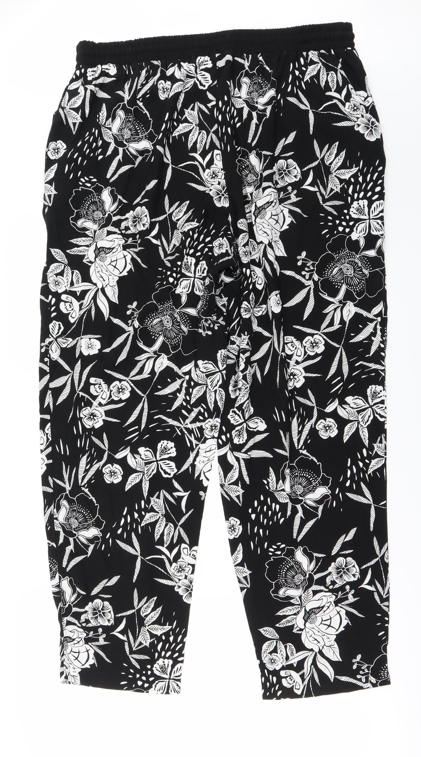 New Look Womens Black Floral  Trousers  Size 18 L27 in