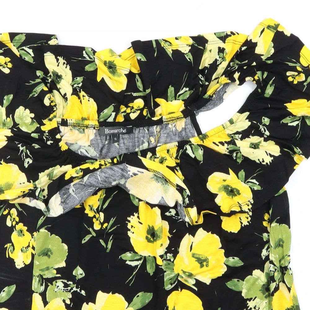 Bonmarché Womens Black Floral  Basic Blouse Size 12