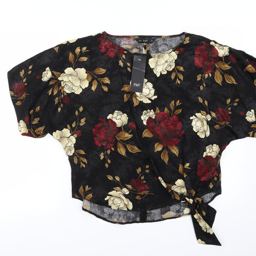 F&F Womens Black Floral  Basic Blouse Size 6