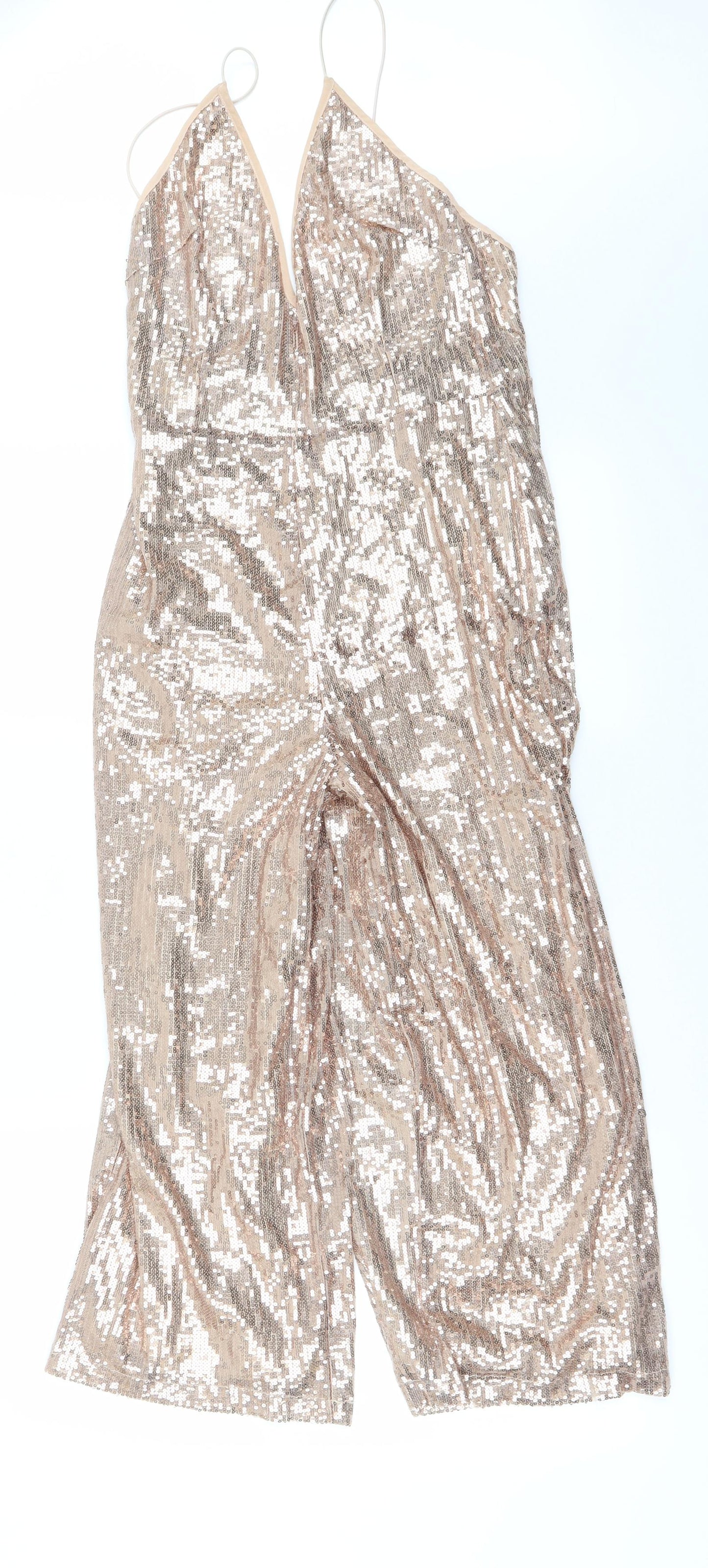 PRETTYLITTLETHING Womens Gold   Jumpsuit One-Piece Size 10