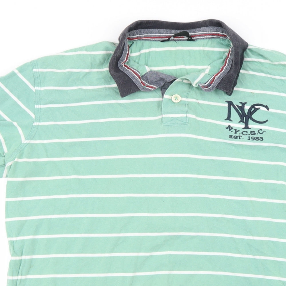 F&F Mens Green Striped   Polo Size L