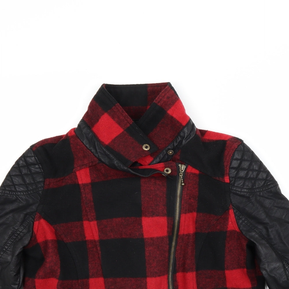 Atmosphere Womens Red Check  Biker Coat Size 12