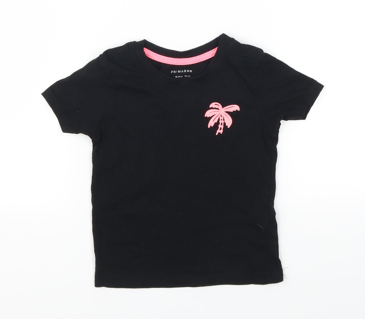 Primark Girls Black   Basic T-Shirt Size 18-24 Months  - Palm Tree