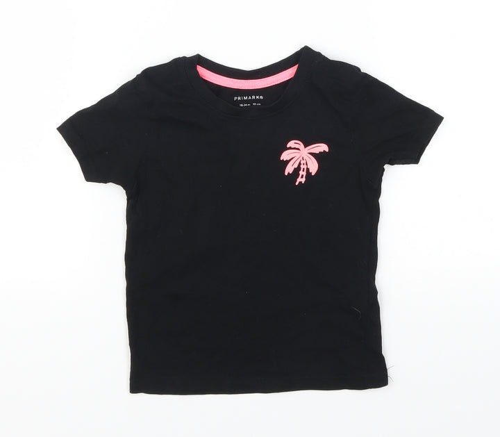 Primark Girls Black   Basic T-Shirt Size 18-24 Months  - Palm Tree