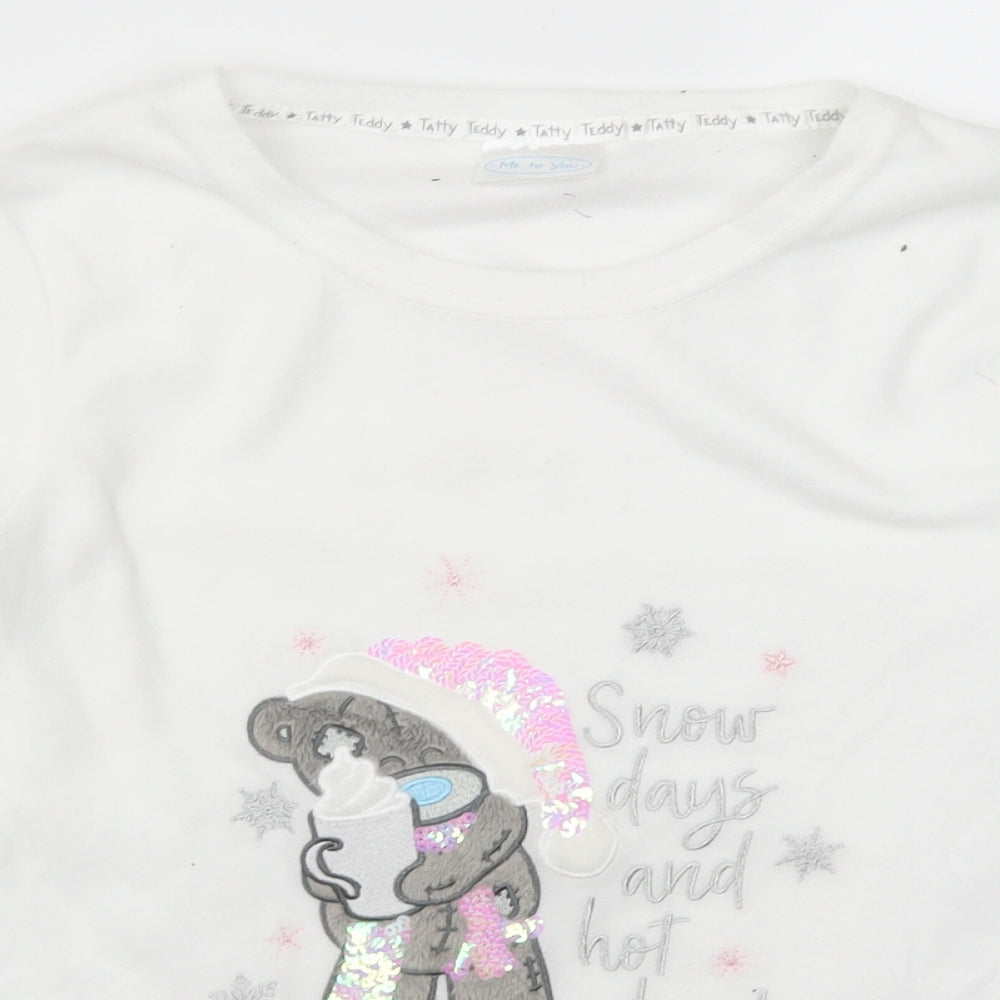 F&F Womens White Solid  Top Pyjama Top Size 6  - Me To You Snow Days and Hot Choc Sequins