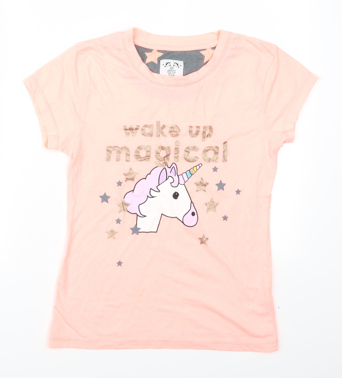 Primark Womens Pink Solid  Top Pyjama Top Size 4  - Wake Up Magical Unicorn
