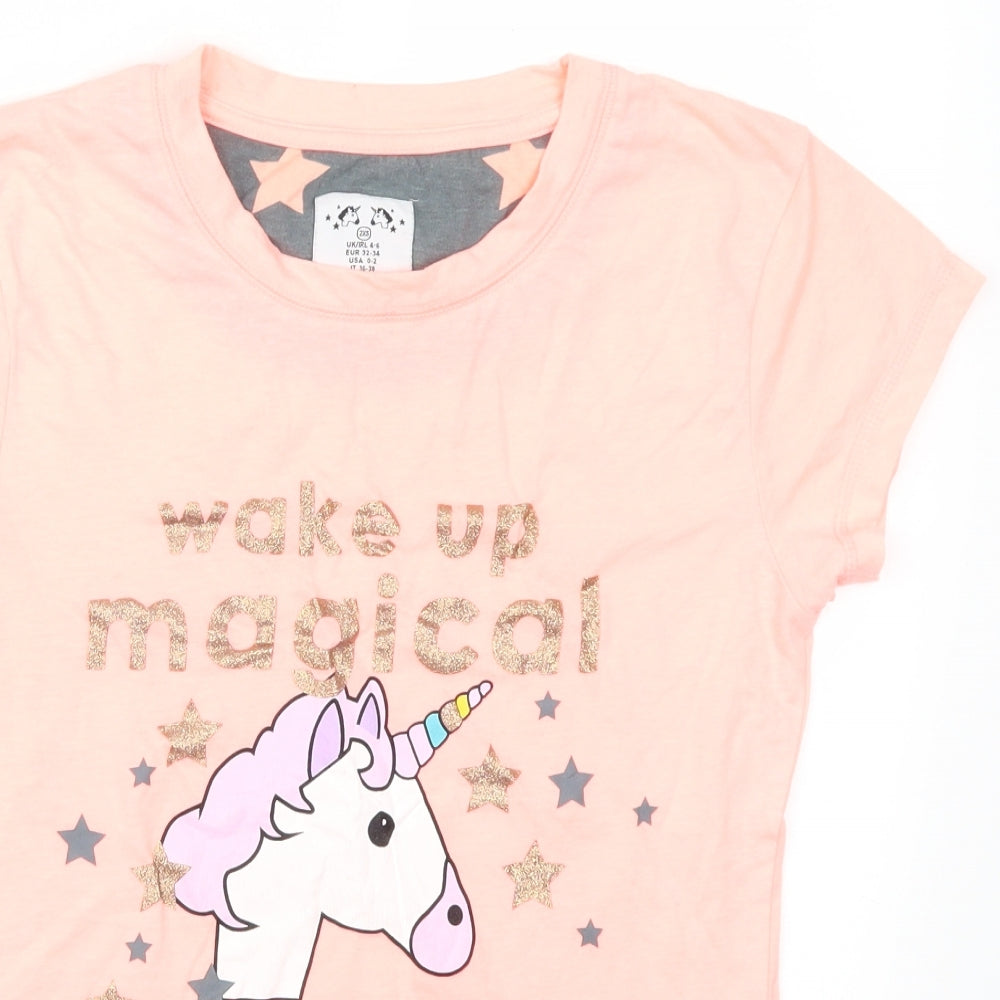Primark Womens Pink Solid  Top Pyjama Top Size 4  - Wake Up Magical Unicorn