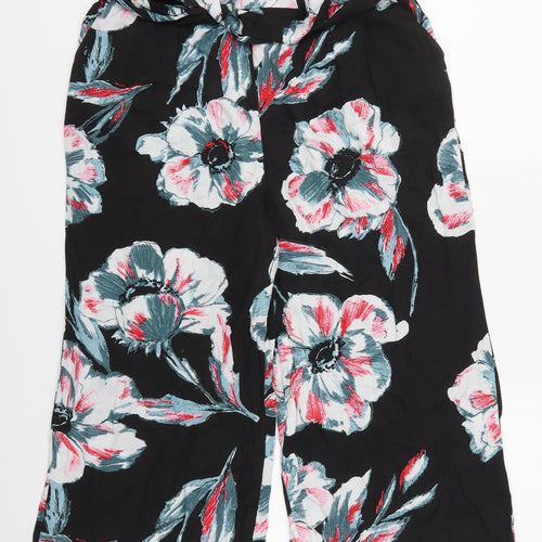 Nutmeg Womens Black Floral  Cropped Trousers Size 12 L20 in