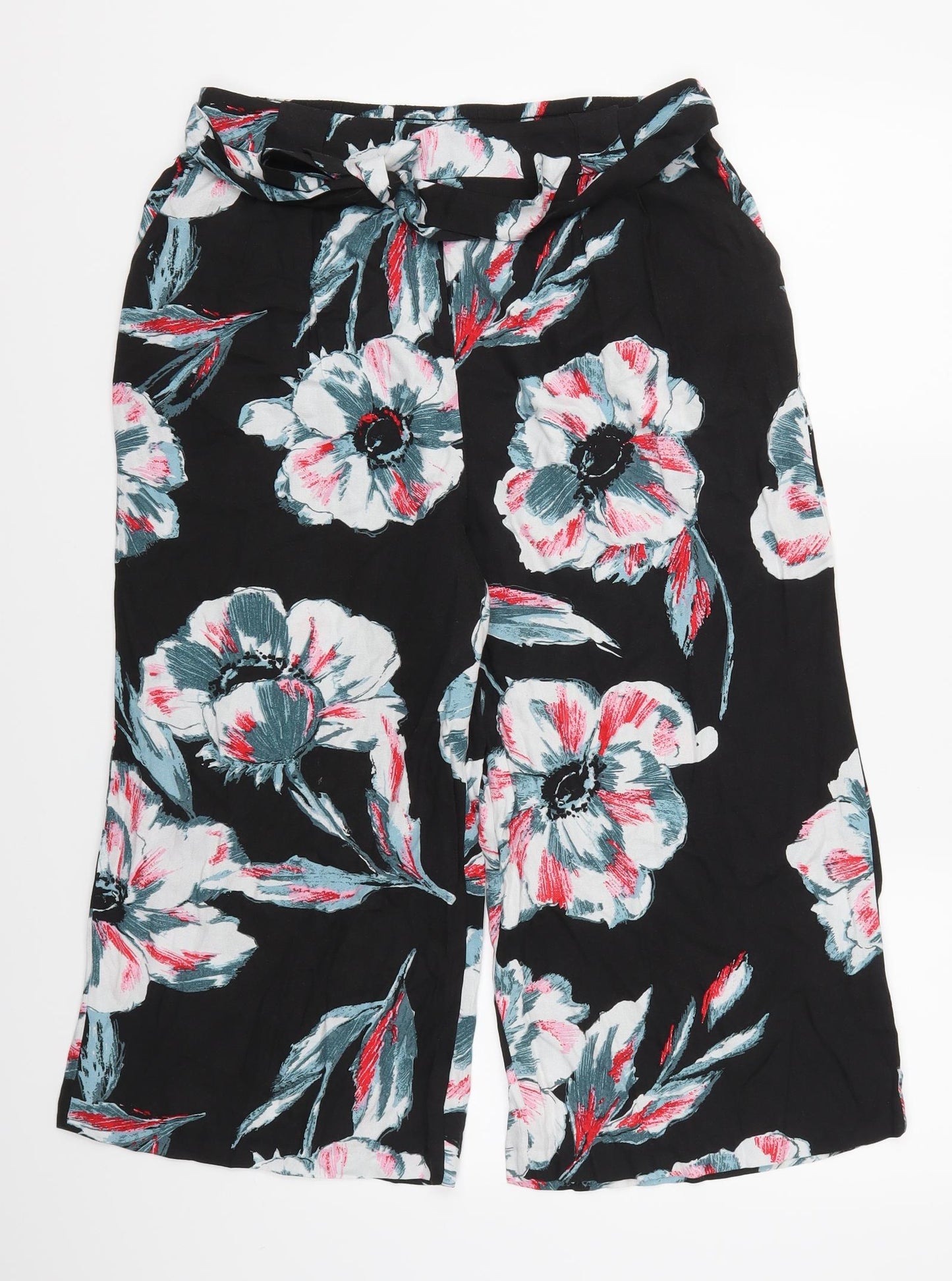 Nutmeg Womens Black Floral  Cropped Trousers Size 12 L20 in