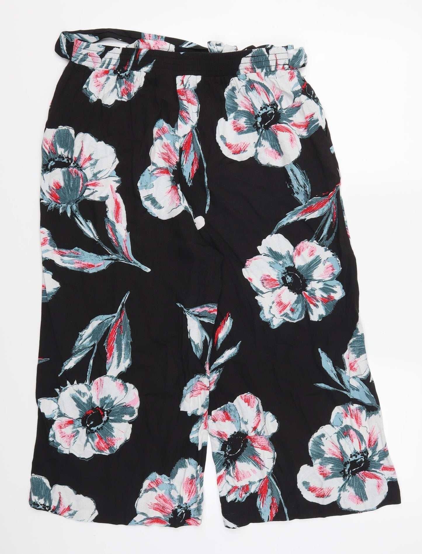 Nutmeg Womens Black Floral  Cropped Trousers Size 12 L20 in