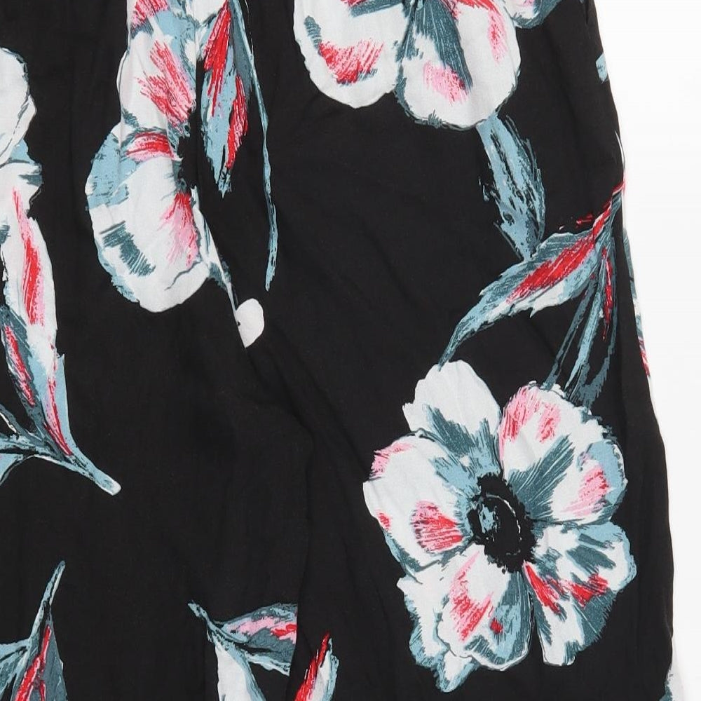 Nutmeg Womens Black Floral  Cropped Trousers Size 12 L20 in