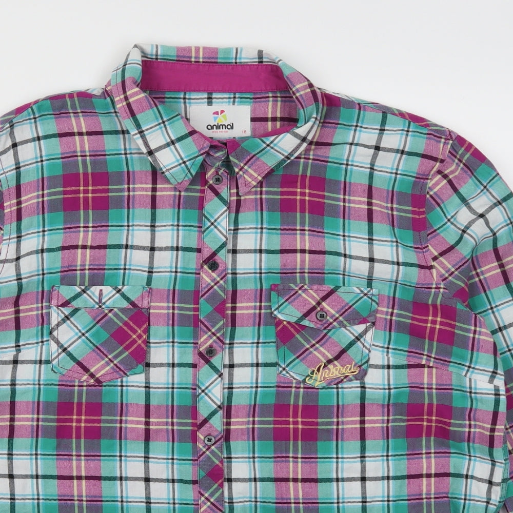 Animal Womens Pink Check Flannel Basic Button-Up Size 18  - Teal