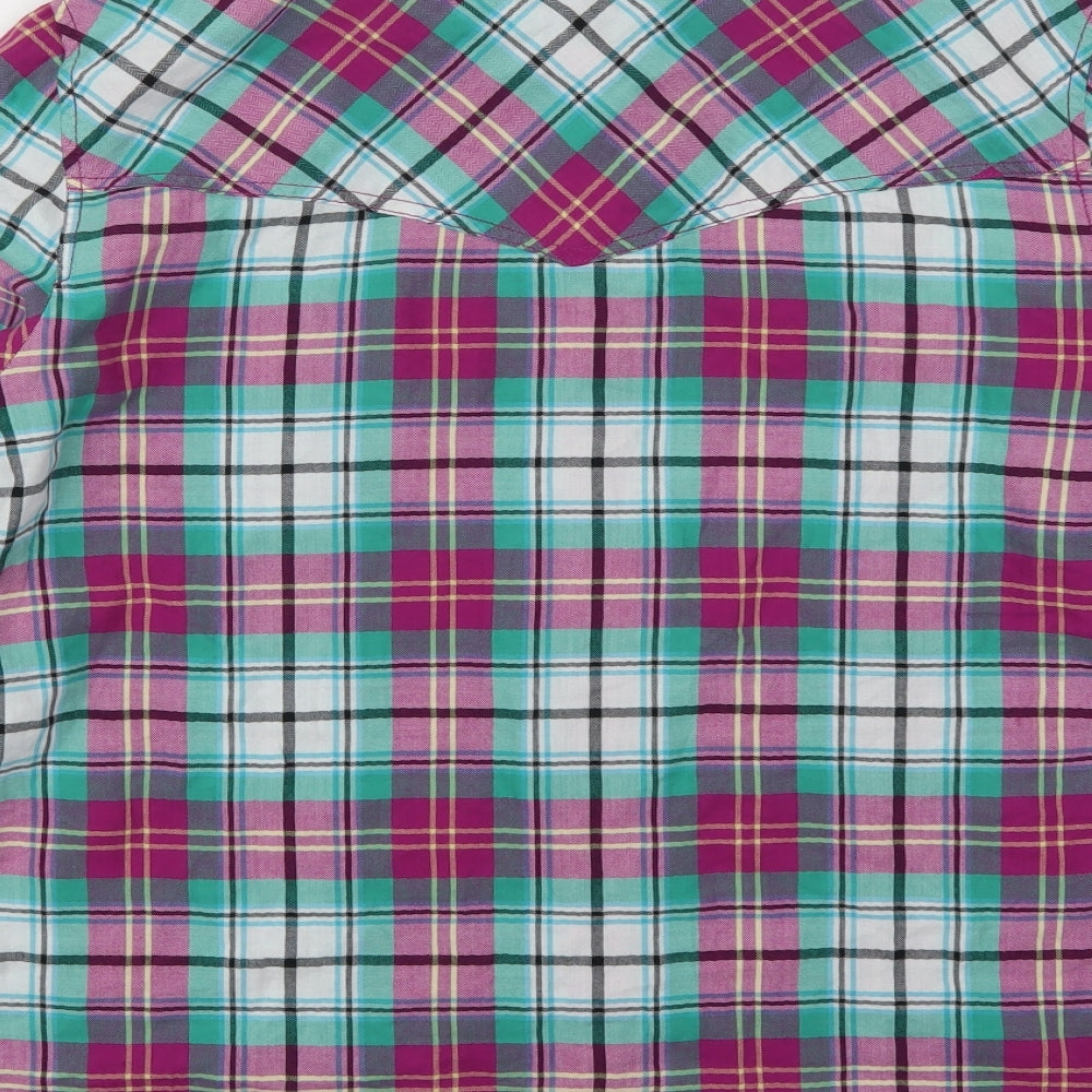 Animal Womens Pink Check Flannel Basic Button-Up Size 18  - Teal