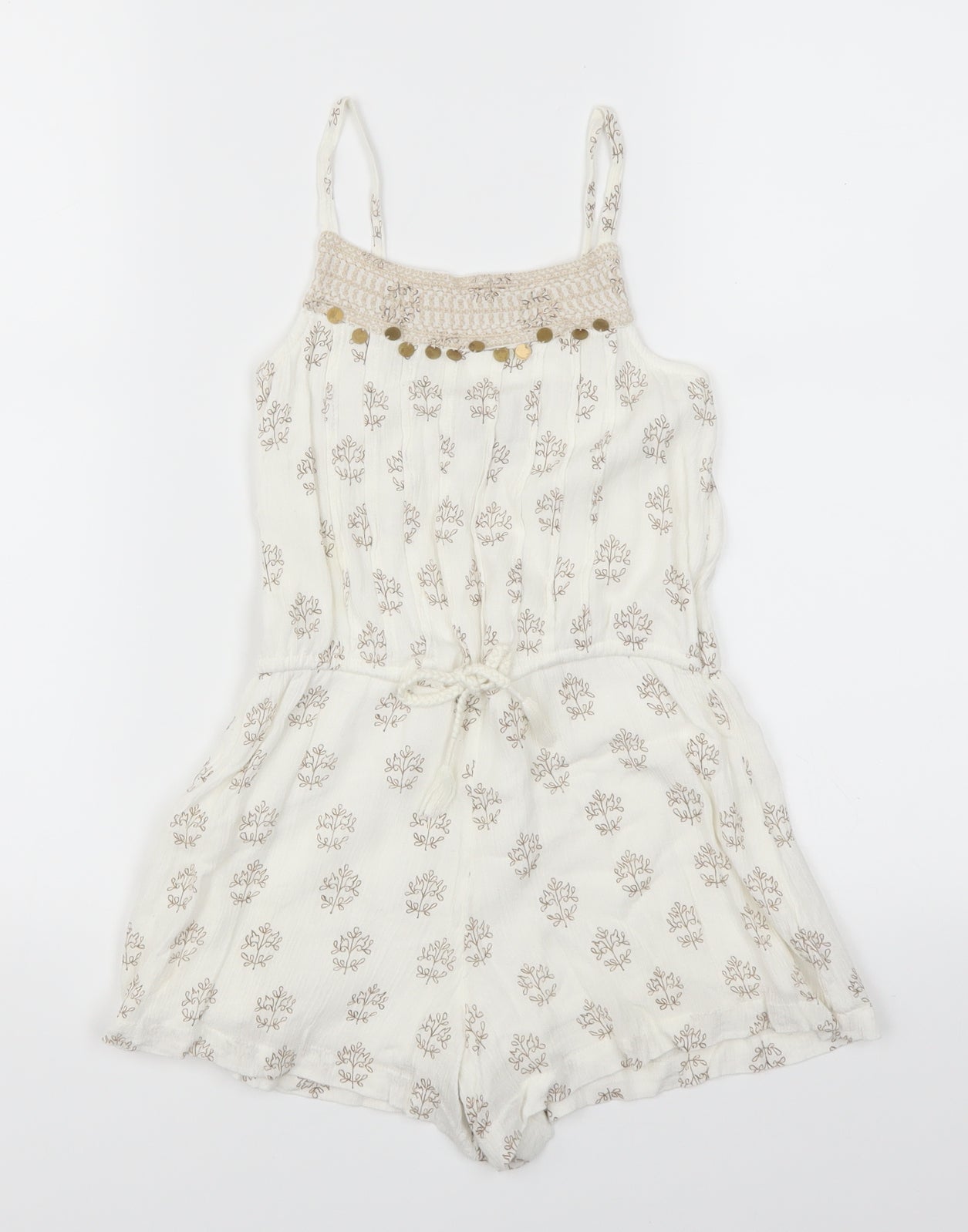 NEXT Girls White Floral  Playsuit One-Piece Size 5 Years  - Leaf Print