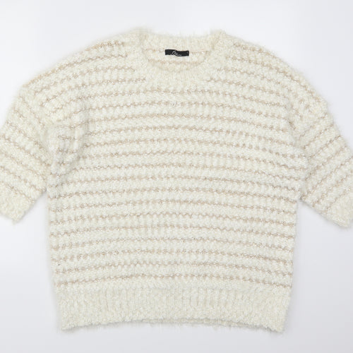 Bonmarché Womens White Striped  Pullover Jumper Size L