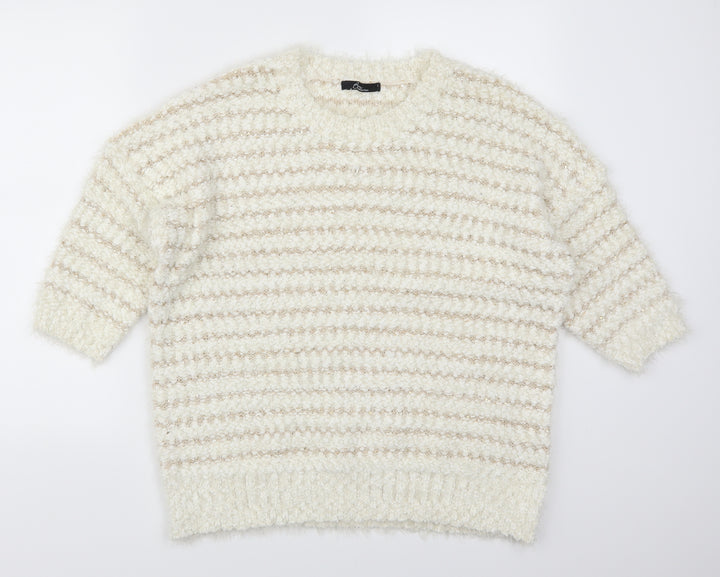 Bonmarché Womens White Striped Pullover Jumper Size L