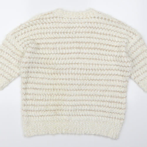 Bonmarché Womens White Striped  Pullover Jumper Size L