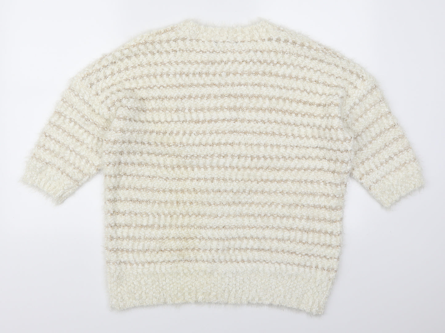 Bonmarché Womens White Striped  Pullover Jumper Size L