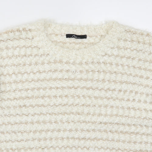 Bonmarché Womens White Striped  Pullover Jumper Size L