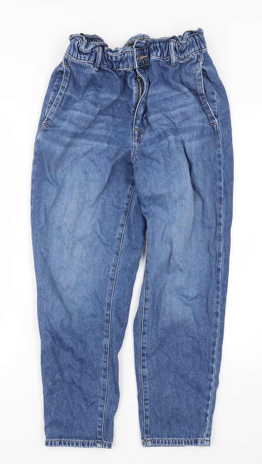 F&F Womens Blue  Denim Mom Jeans Size 12 L26 in - Paper Bag Waist