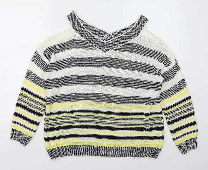 F&F Womens Yellow Striped  Pullover Jumper Size 12