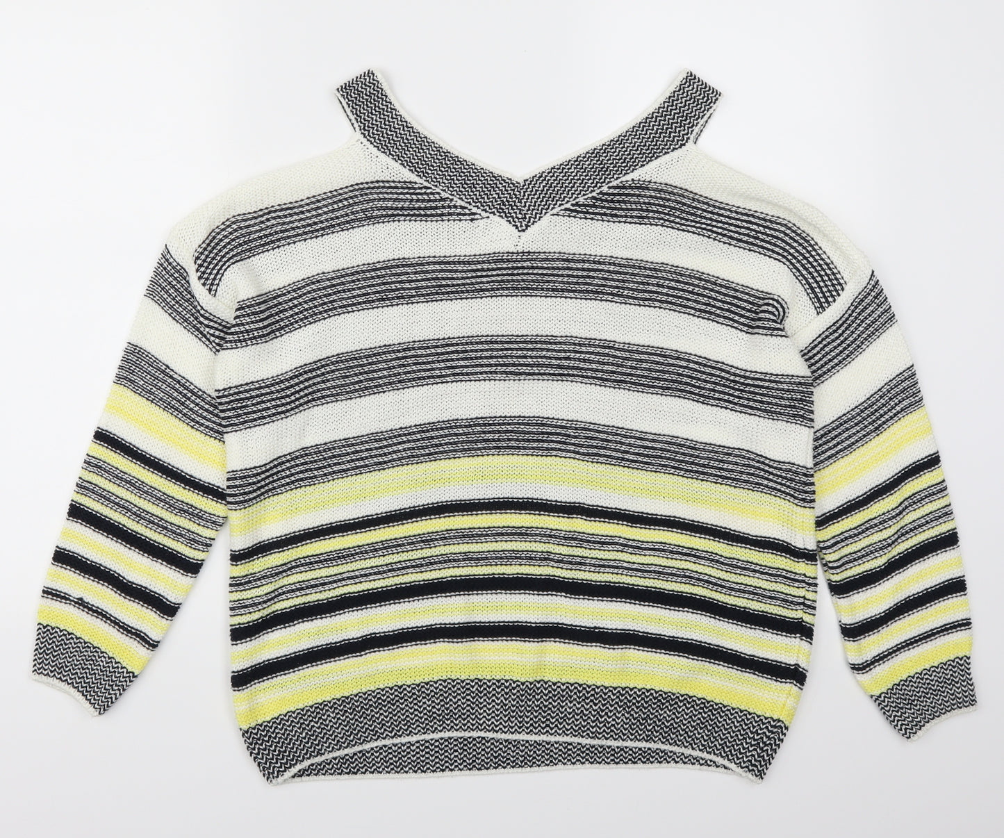 F&F Womens Yellow Striped  Pullover Jumper Size 12