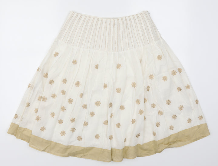 Amaryllis Womens White Floral  A-Line Skirt Size 10  - Beige