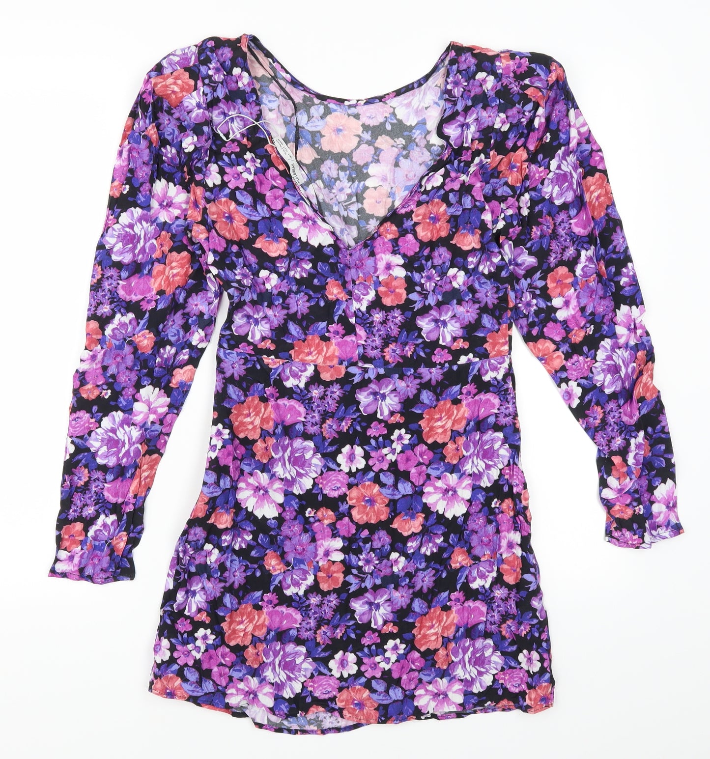Pull & Bear Womens Purple Floral  T-Shirt Dress  Size S