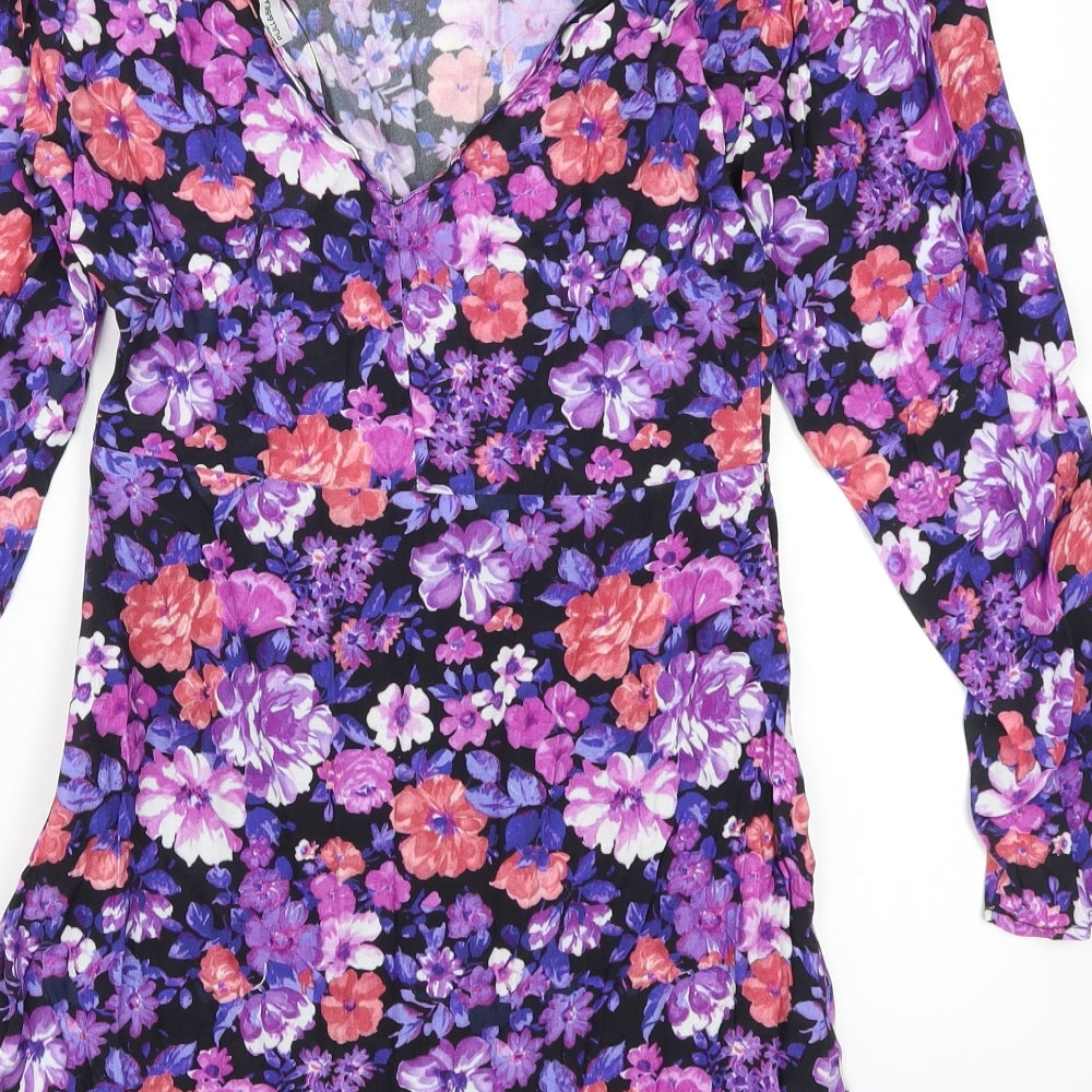 Pull & Bear Womens Purple Floral  T-Shirt Dress  Size S