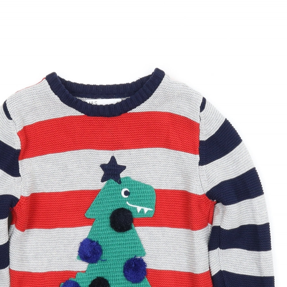 M&S Boys Multicoloured Striped  Pullover Jumper Size 2-3 Years  - Christmas