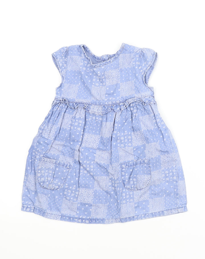 George Girls Blue Floral A-Line Size 9-12 Months