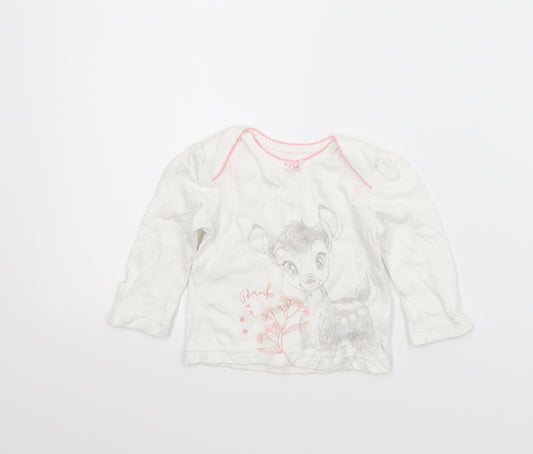 Front view of George girls’ white animal print basic t-shirt, size 0-3, months - disney