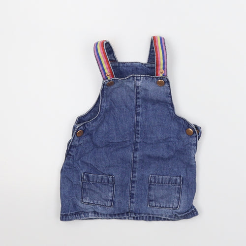 F&F Girls Blue  Denim Pinafore/Dungaree Dress  Size 6-9 Months