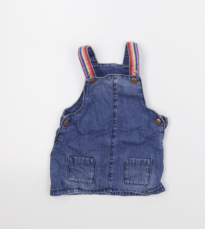 F&F Girls Blue  Denim Pinafore/Dungaree Dress  Size 6-9 Months