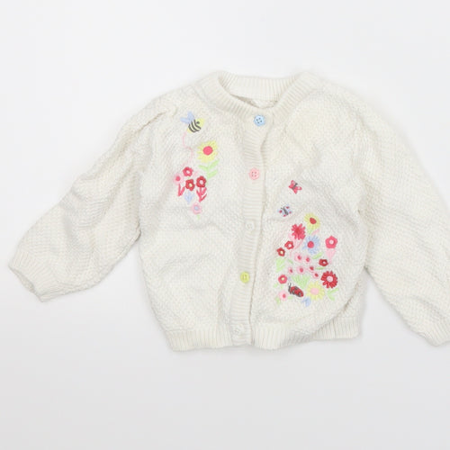 Nutmeg Girls White Animal Print  Cardigan Jumper Size 6-9 Months