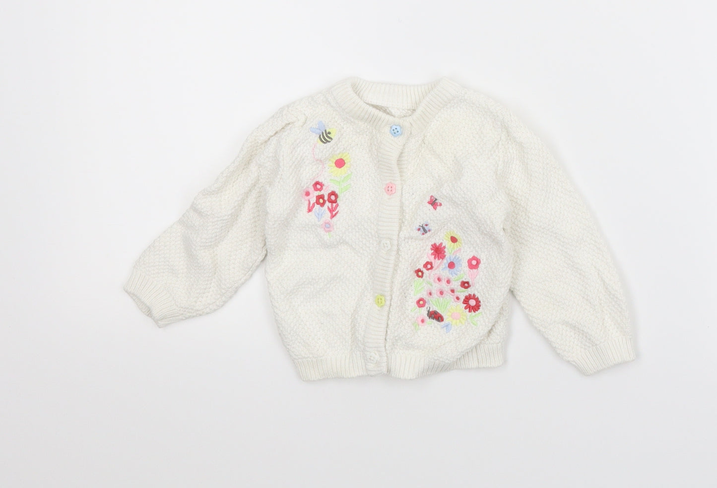 Nutmeg Girls White Animal Print  Cardigan Jumper Size 6-9 Months