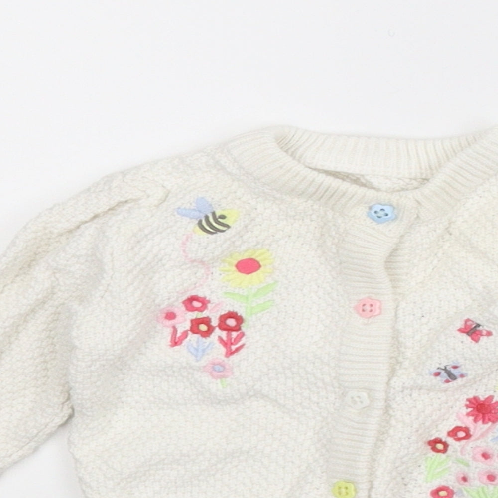 Nutmeg Girls White Animal Print  Cardigan Jumper Size 6-9 Months